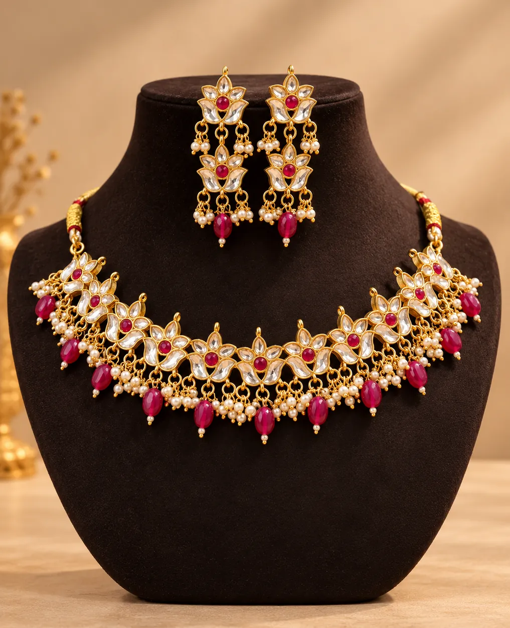 Kundan Lotus Set with Earrings, image 1